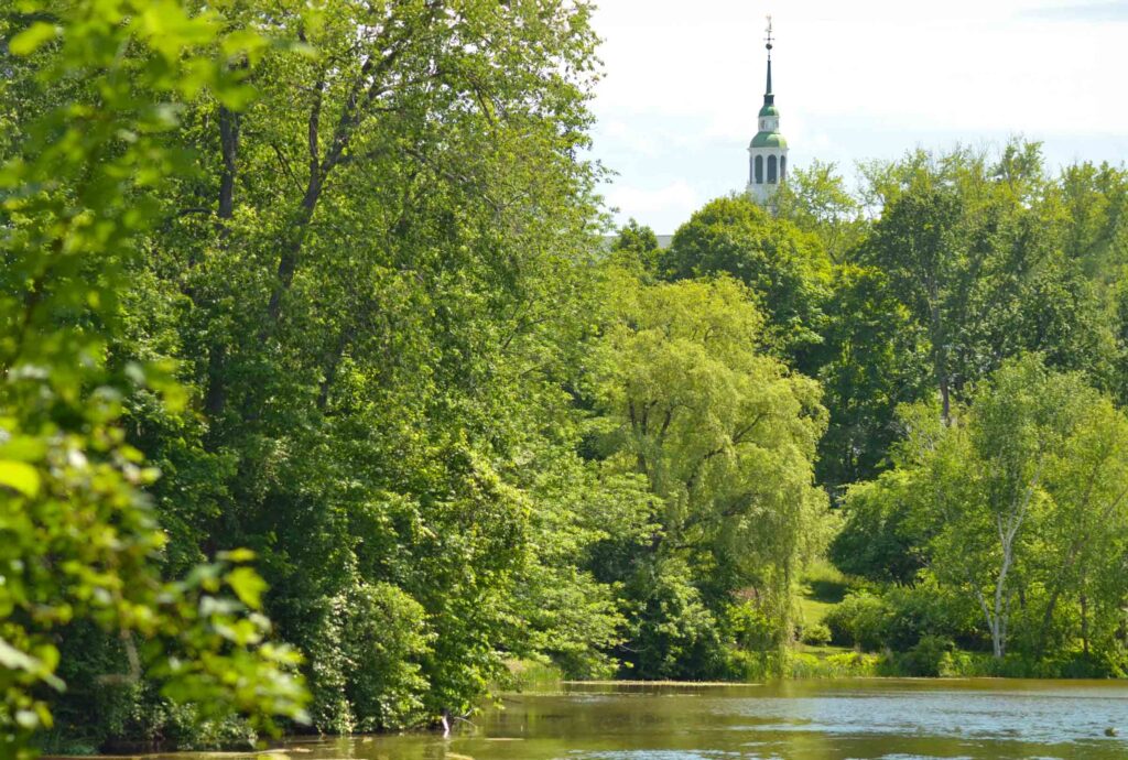 View of Baker Tower from Occom Pond, Hanover, NH